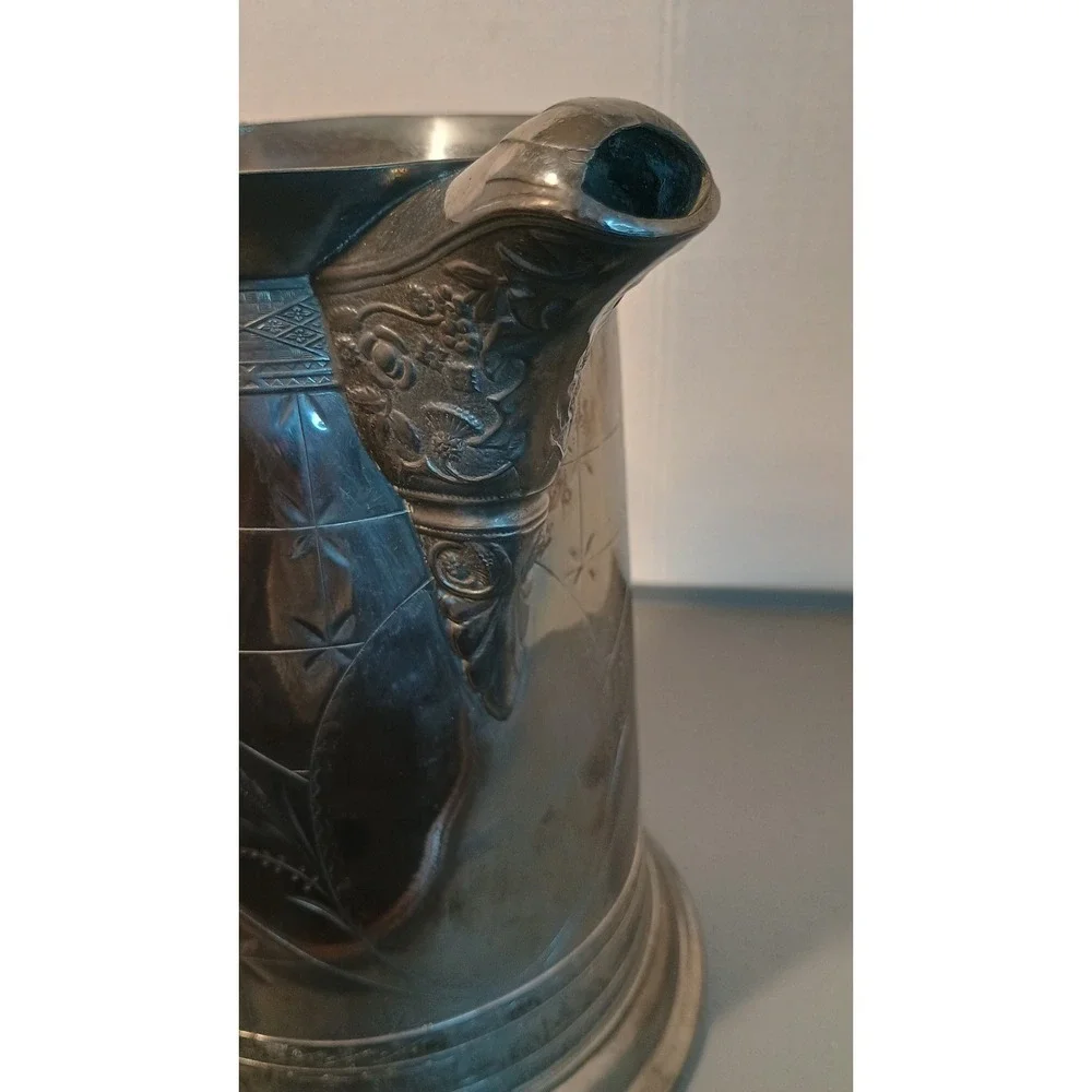 Benedict Rogers Silver Co Pitcher Antique 8.5in Silver Plated Etched Floral BRC2